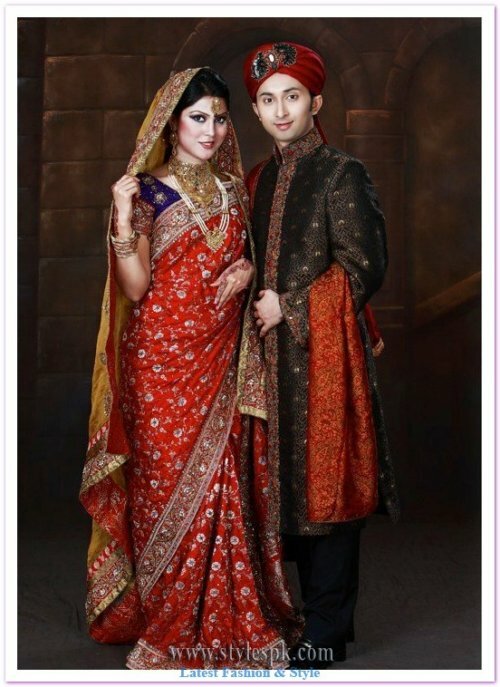 Saree dress picture of a wedding couple