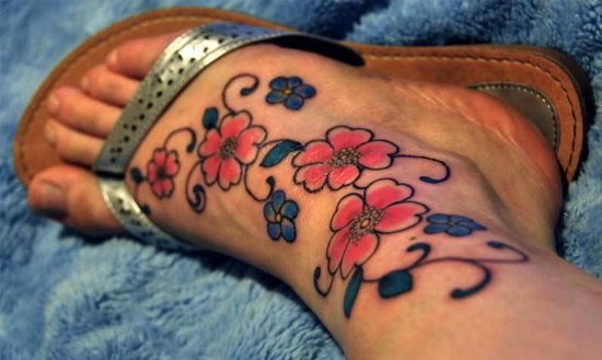 Pictures of Latest Ankle Flower Tattoos Design 2013